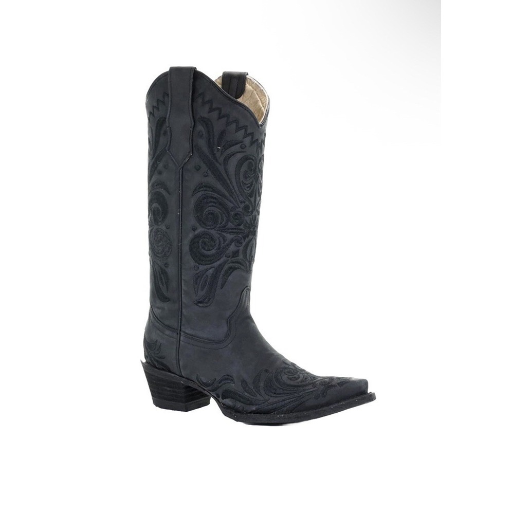 Circle G By Corral Ladies Filigree Embroidered Snip Toe Black Boots L5433 Size 8